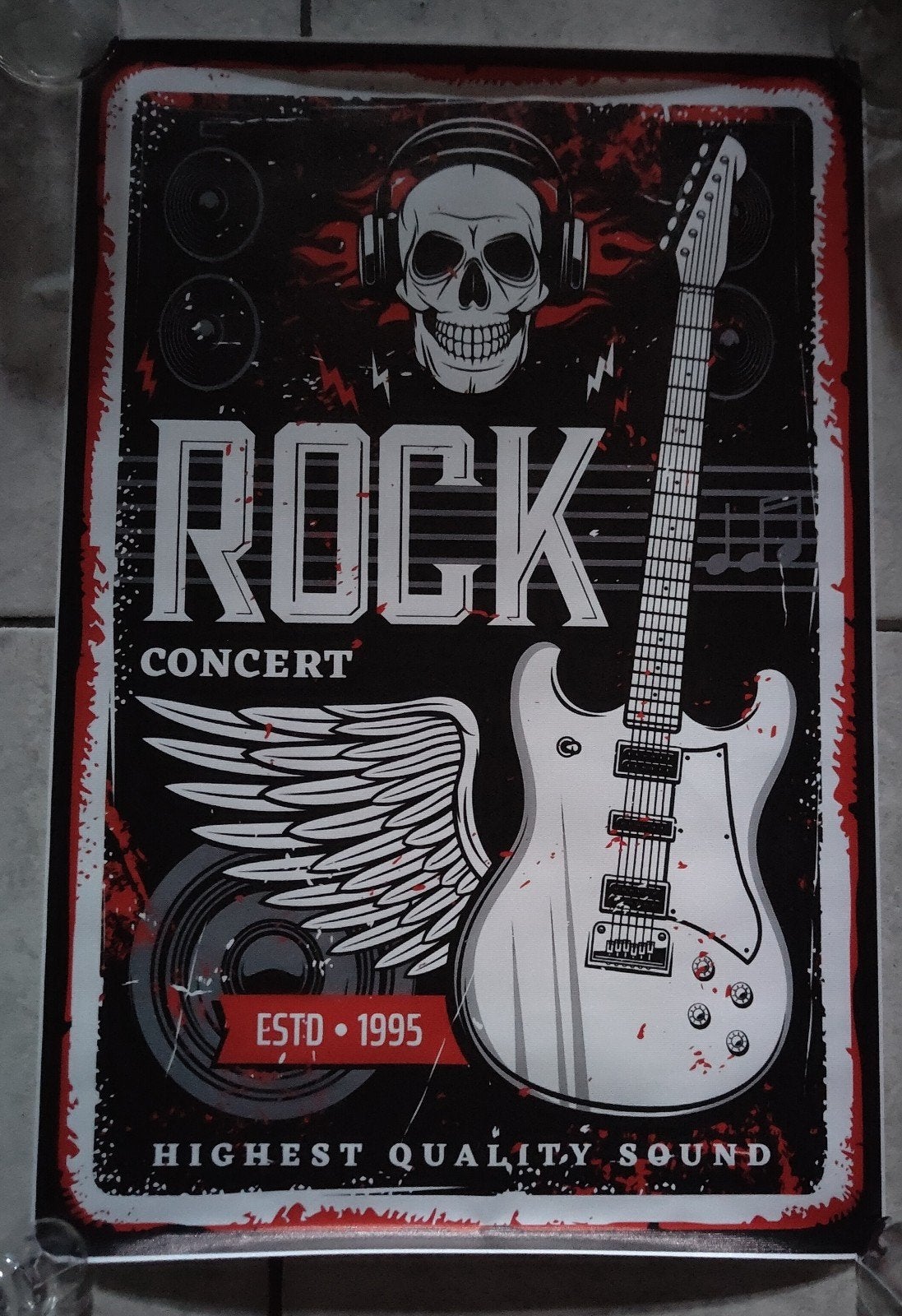 Grande toile imprimée Rock Concert guitare crâne 40 x 60 cm, Neuf, Enlèvement ou Envoi, Rectangulaire vertical, A1 jusqu'à A3