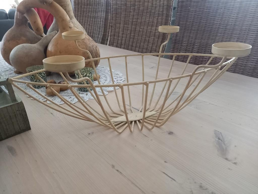 Grote ijzeren decoratie schaal en houten bakje, Ophalen of Verzenden, Mand