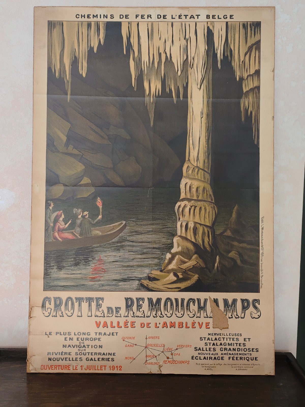 Zeldzame Antieke Poster Grotte de Remouchamps' (1912), Ophalen