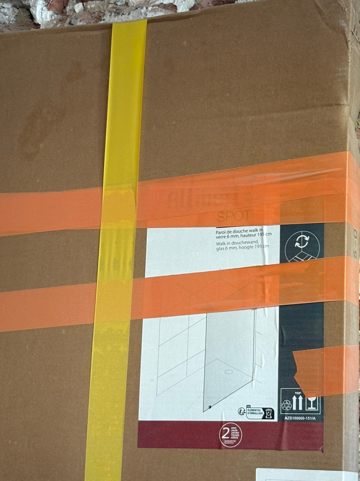 Douche wand glas 195 hoog op 120cm, Ophalen, Nieuw, Glas, Douche