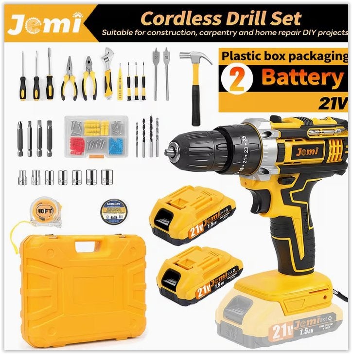 Jemi Tool 21V boormachineset, 2 accu's, 25+3 koppelstanden, Doe-het-zelf en Bouw, Gereedschap | Boormachines, Boormachine, Variabele snelheid