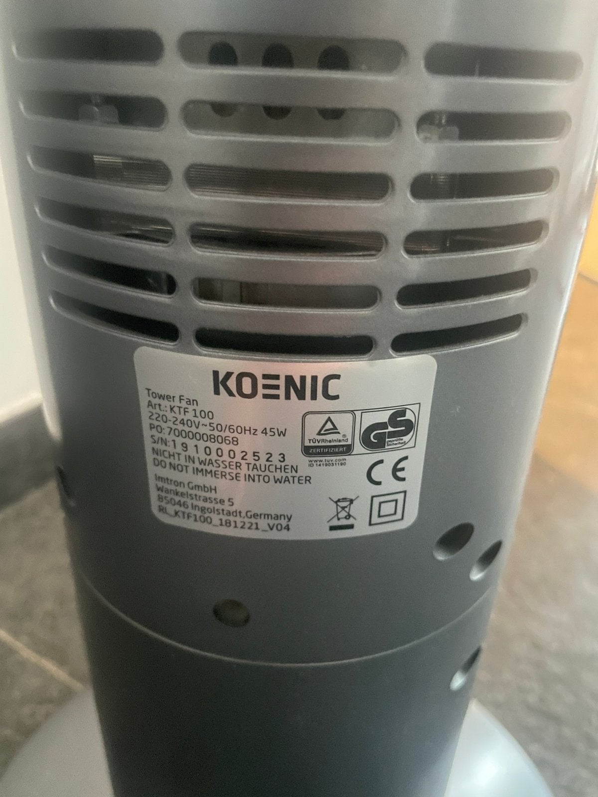 Koenic tower fan, Enlèvement, Comme neuf