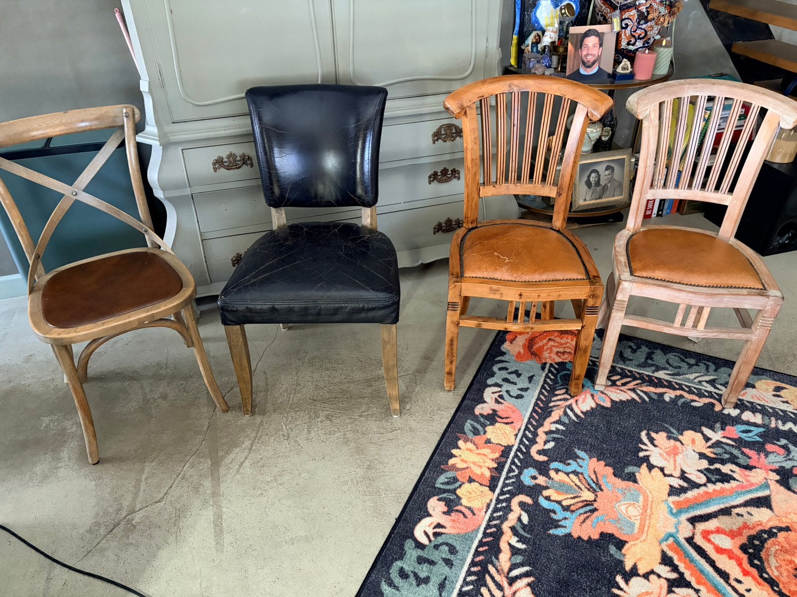 4 unieke lederen stoelen - diverse stijlen, Enlèvement, Comme neuf