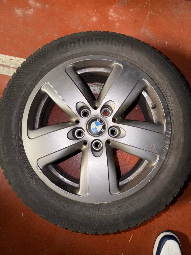 4 Jantes BMW d'origine 16" + pneus hiver Continental, Gebruikt, 16 inch, Banden en Velgen, Personenwagen