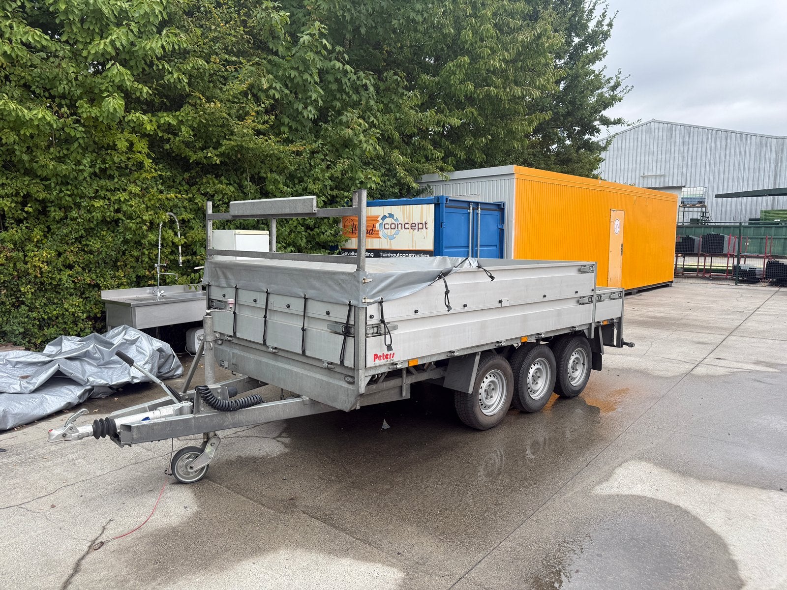 Peters 3-asser aanhangwagen / plateauwagen – aluminium, Ophalen, Zo goed als nieuw