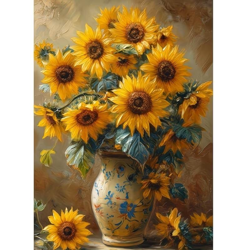 nr 14 Diamond Painting bloemen 50x40cm (vierkant), Verzenden, Geel, Nieuw, Natuur en Bloemen
