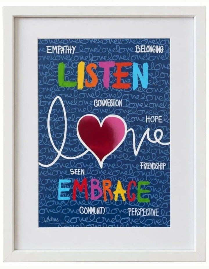 Listen Love Embrace - Prinses Delphine, Antiek en Kunst, Ingelijst, Ophalen of Verzenden
