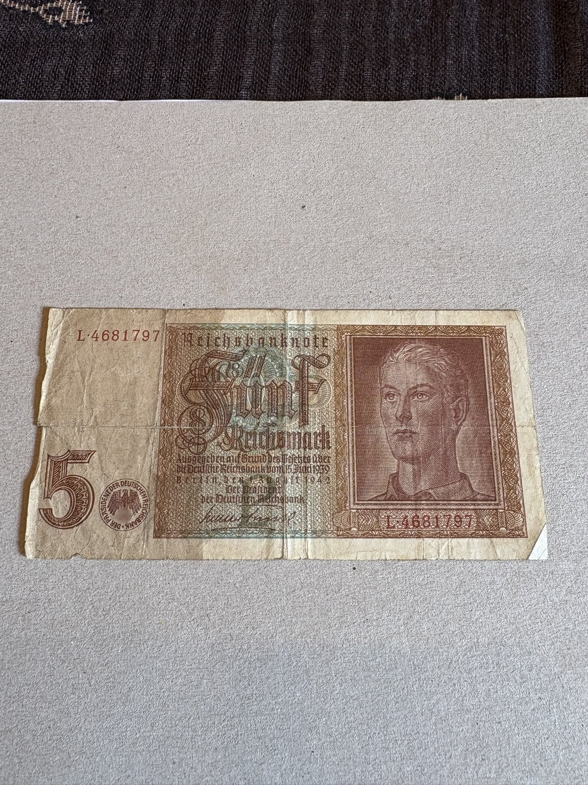 Billet allemand 5 Reichsmark 1942 — Reichsbanknote, Enlèvement ou Envoi, Allemagne, Billets en vrac