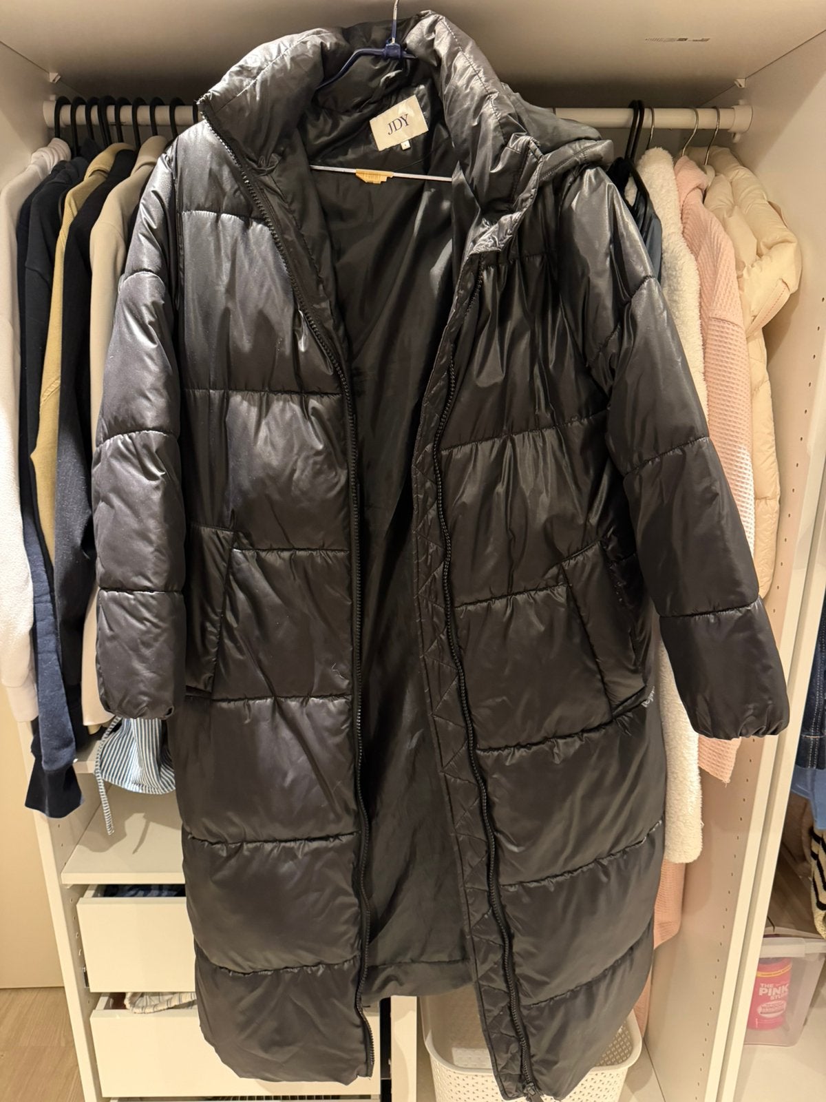 Lange zwarte jas dames, Kleding | Dames, Ophalen, Zo goed als nieuw, Maat 36 (S)