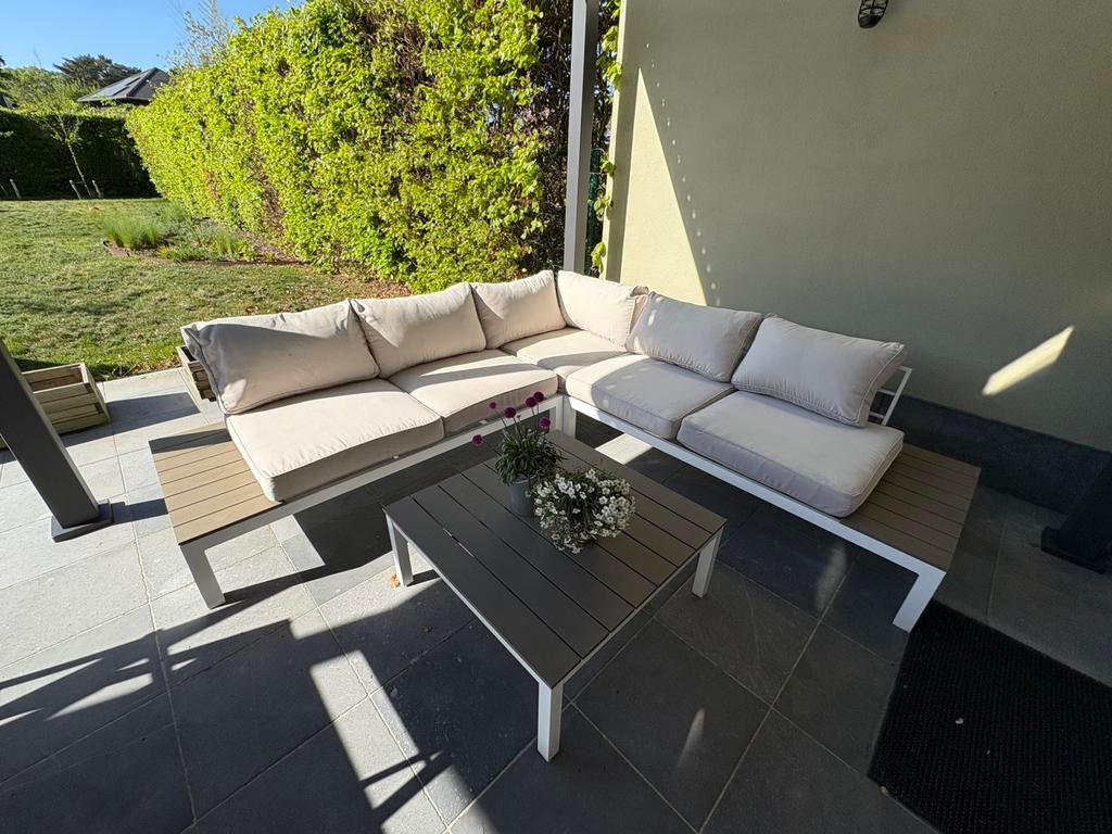 Lounge set, Tuin en Terras, Ophalen, 5 zitplaatsen, Aluminium, Zo goed als nieuw