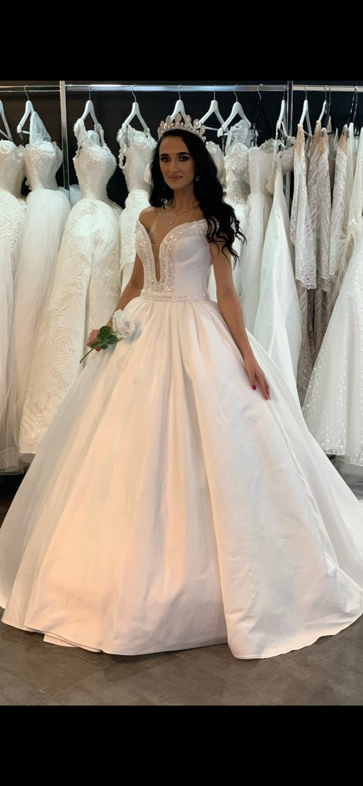 Robe de mariee princesse satin, Verzenden, Zo goed als nieuw, Trouwjurk