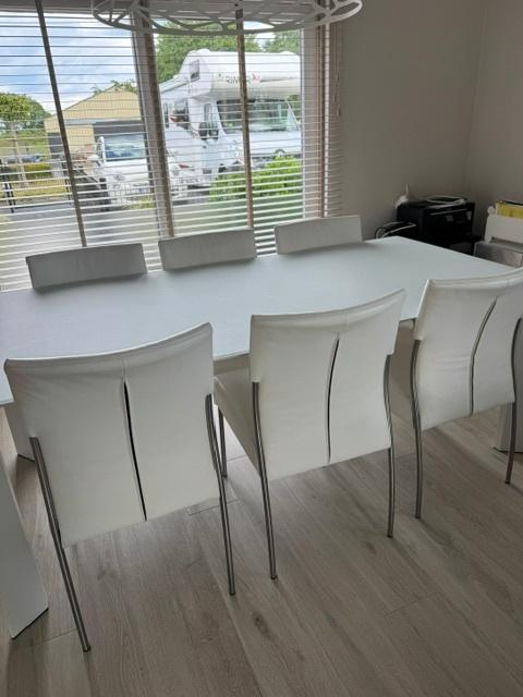Eetkamer tafel met 6 stoelen, Enlèvement, Comme neuf, Modern design, 6 à 8 chaises