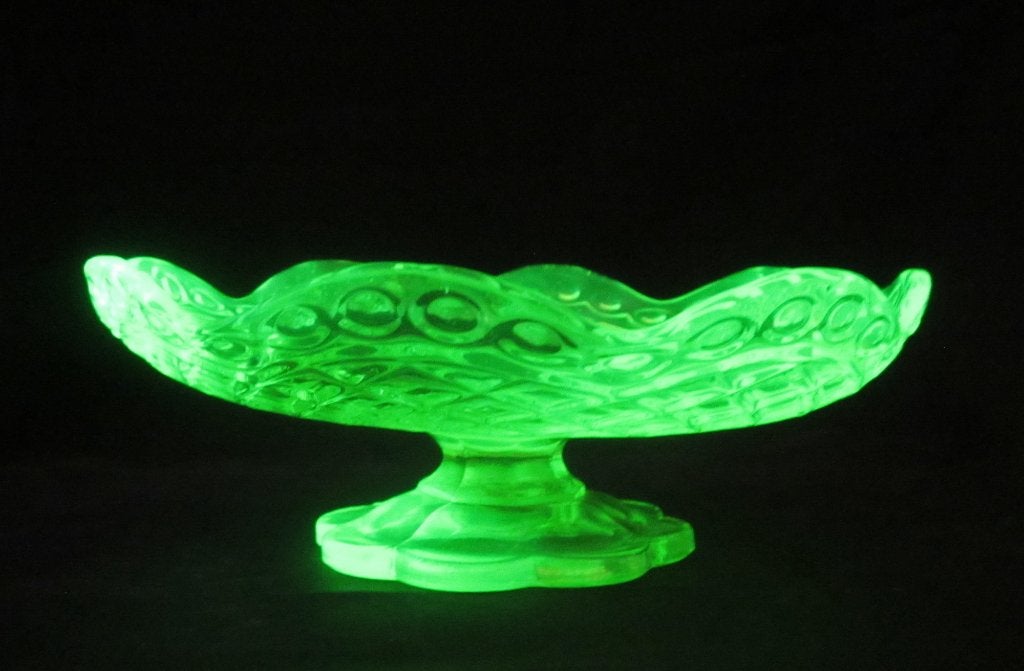 Antieke art deco vaseline/uranium glazen fruitschaal, Verzenden