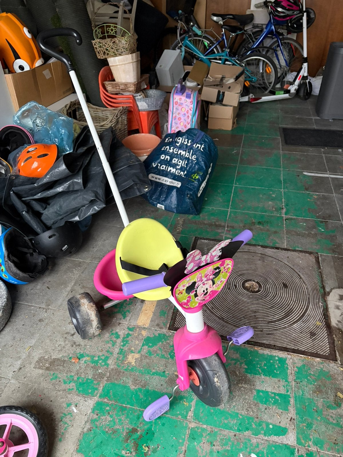 Smoby Minnie driewieler, Fietsen en Brommers, Ophalen, Gebruikt, Duwstang
