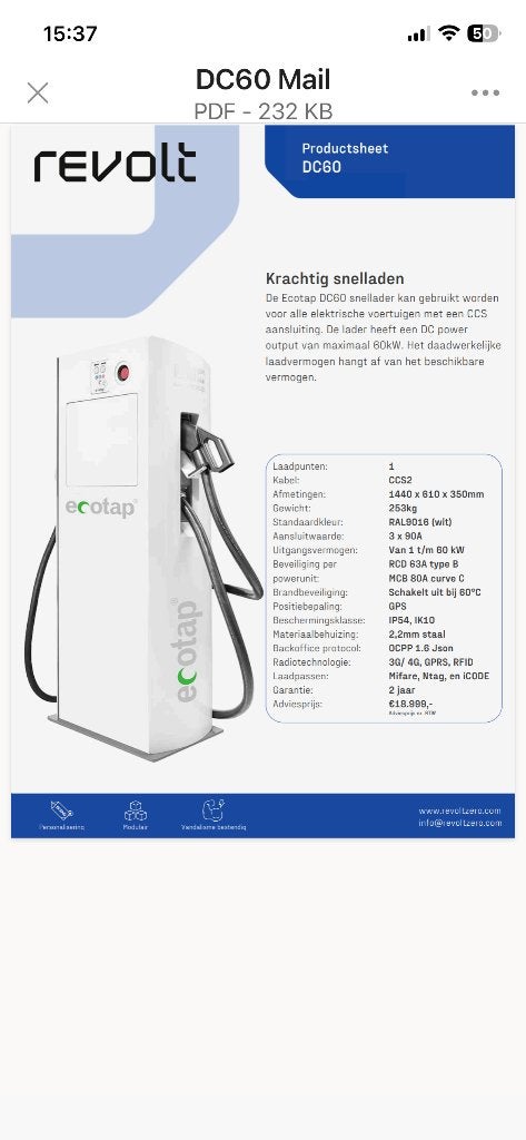 5 * Ecotap DC60 Snellader | 60 kW DC, Ophalen, Zo goed als nieuw, Laadpaal