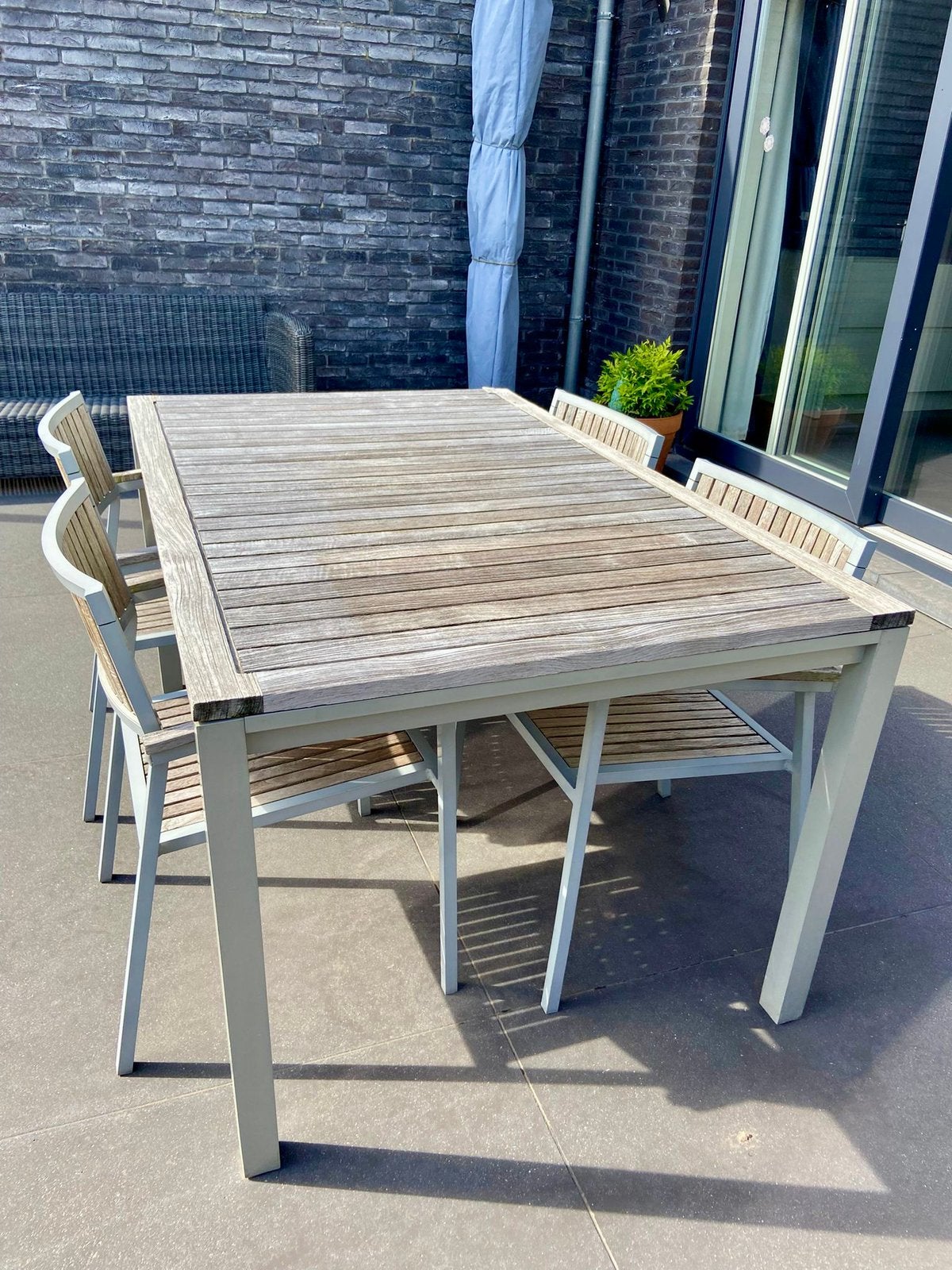 Tuintafel + 4 stoelen, Jardin & Terrasse, Ensembles de jardin, Chaise, Salons de jardin, Utilisé, Enlèvement