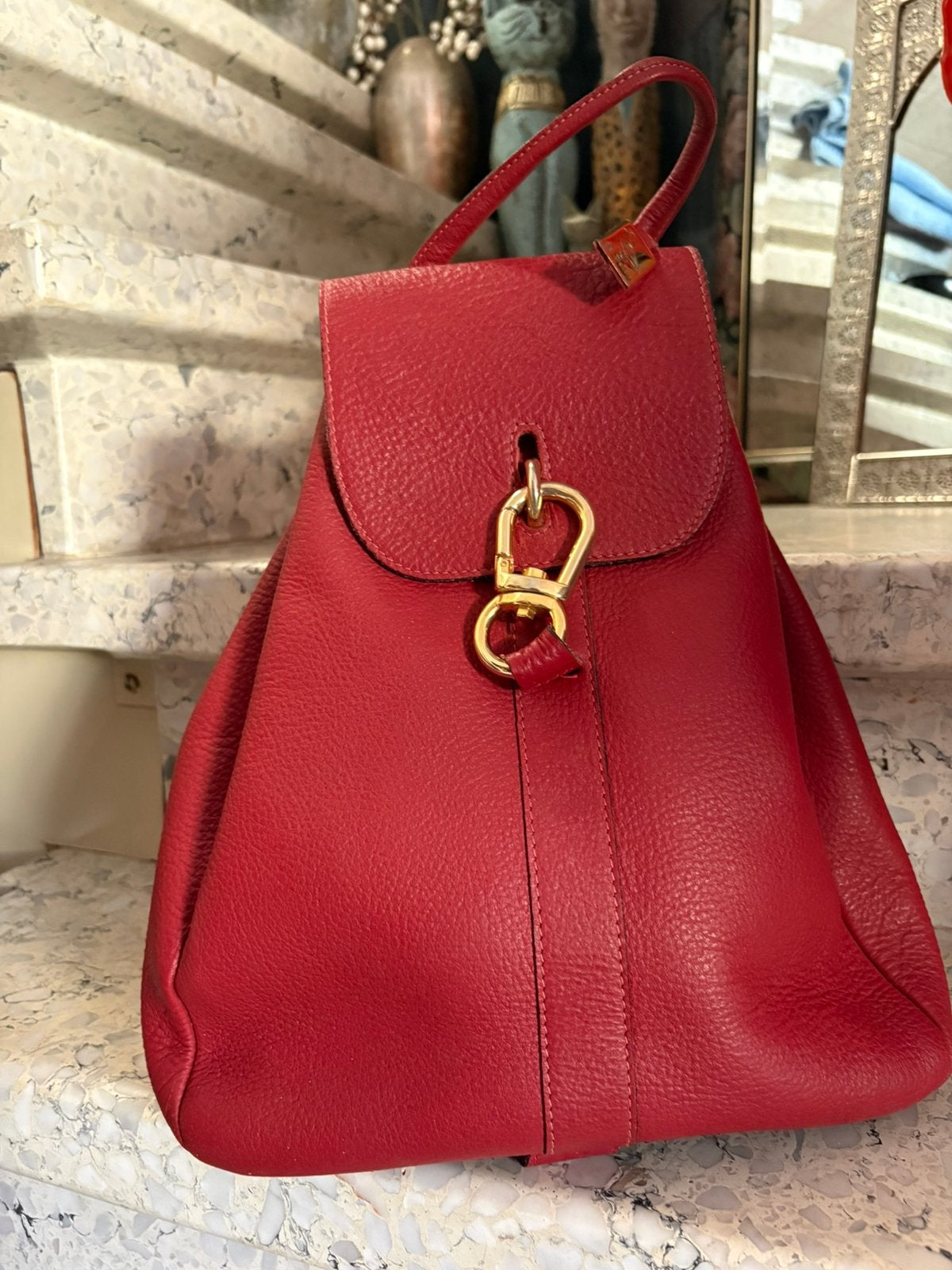 DE BELON vintage rode lederen rug-en handtas, Ophalen of Verzenden, Zo goed als nieuw