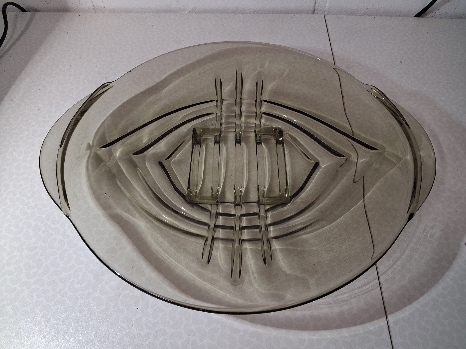 olijfgroene persglas serveer/fruit schaal art deco, Enlèvement ou Envoi
