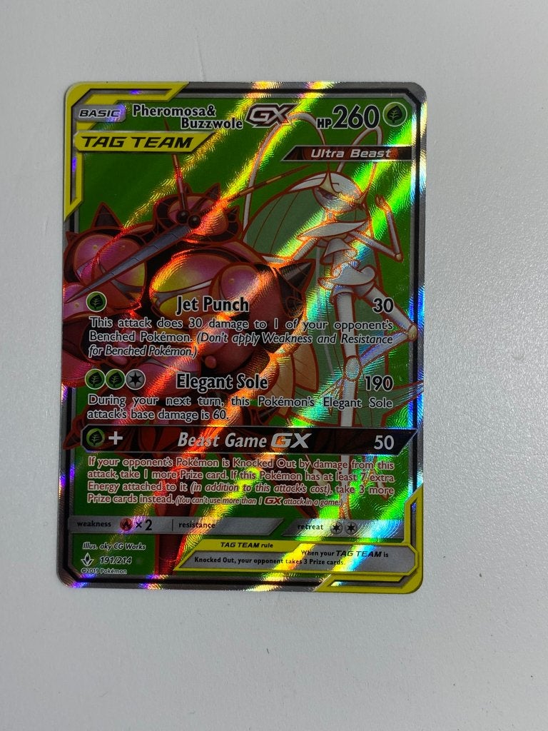 pokemon kaart Pheromosa & Buzzwole GX 191/214, Enlèvement ou Envoi, Neuf, Cartes en vrac, Foil