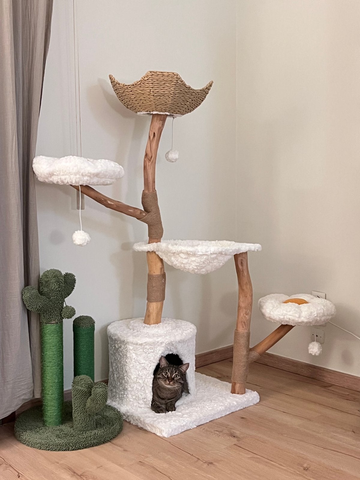 Natuurlijke houten krabpaal 150 cm | Rotan ligmand | Bloemen, Ophalen of Verzenden, Zo goed als nieuw, Krabpaal