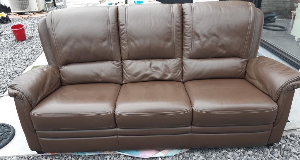 Lederen salon 3- zit + 2x 1- zit waarvan 1 relax., Huis en Inrichting, Zetels | Zetels, Ophalen