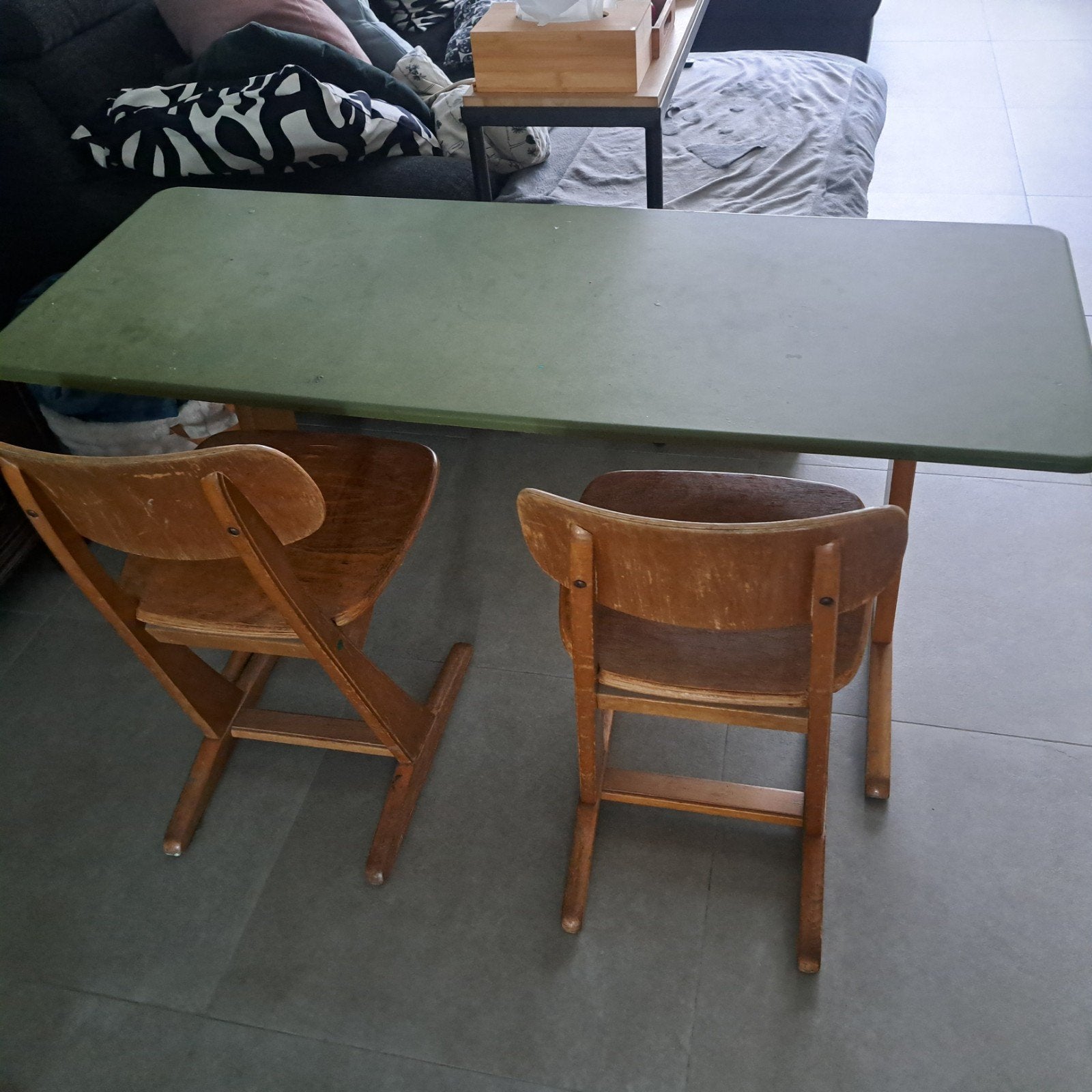 vintage schoolbank met 2 stoelen, Enlèvement