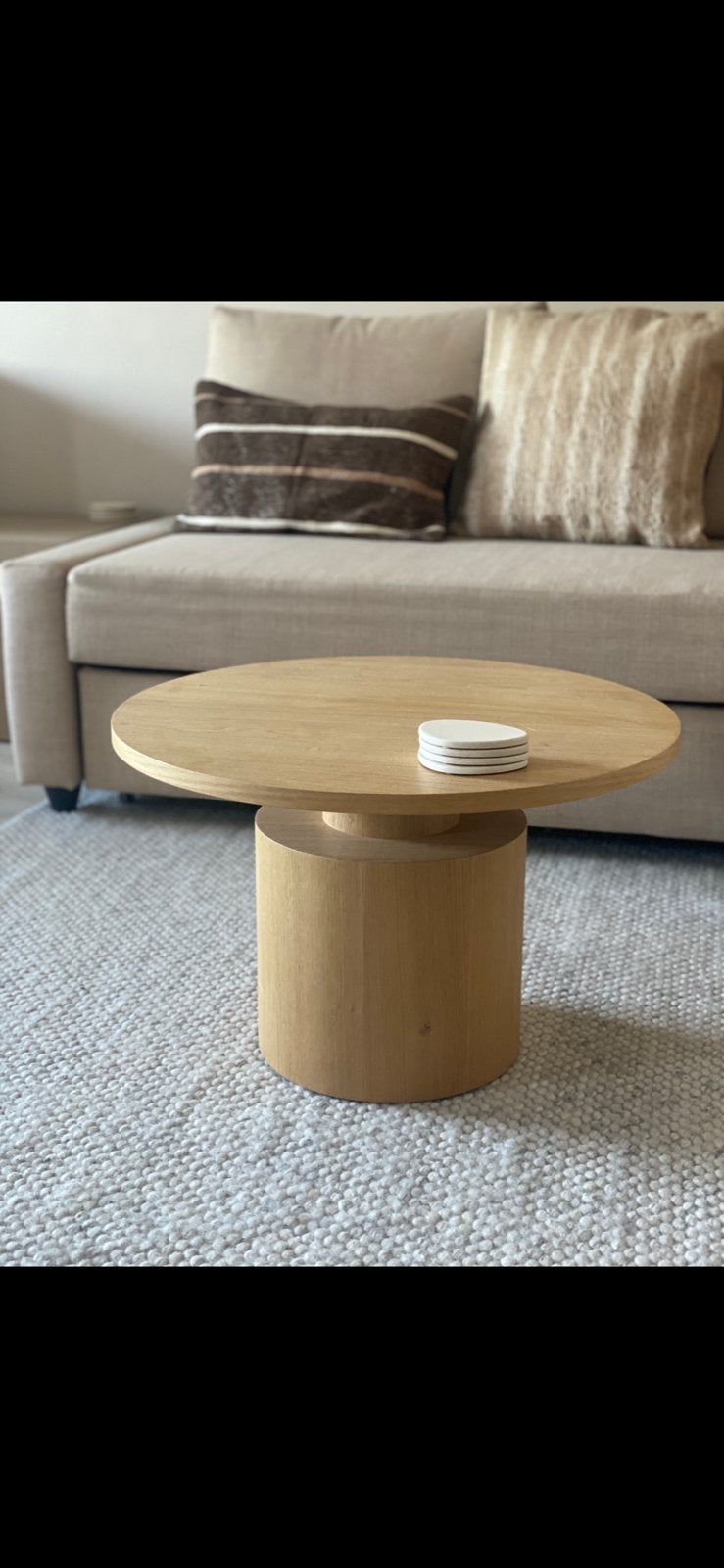 Salontafel eik fineer japandi maisons du monde rond, Huis en Inrichting, Tafels | Salontafels, Ophalen, Zo goed als nieuw, Rond