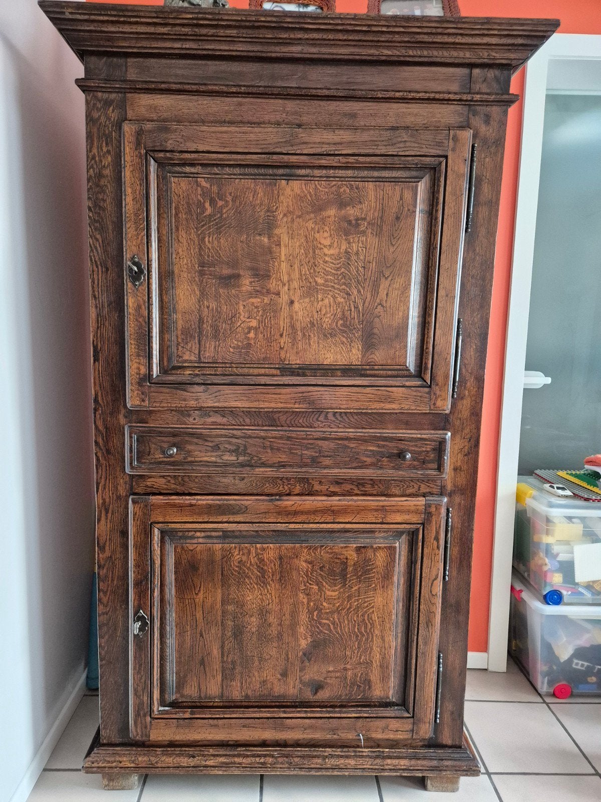 Massief houten kast (barkast of tv-meubel), Rustiek/landelijk, 100 à 150 cm, Utilisé, Chêne
