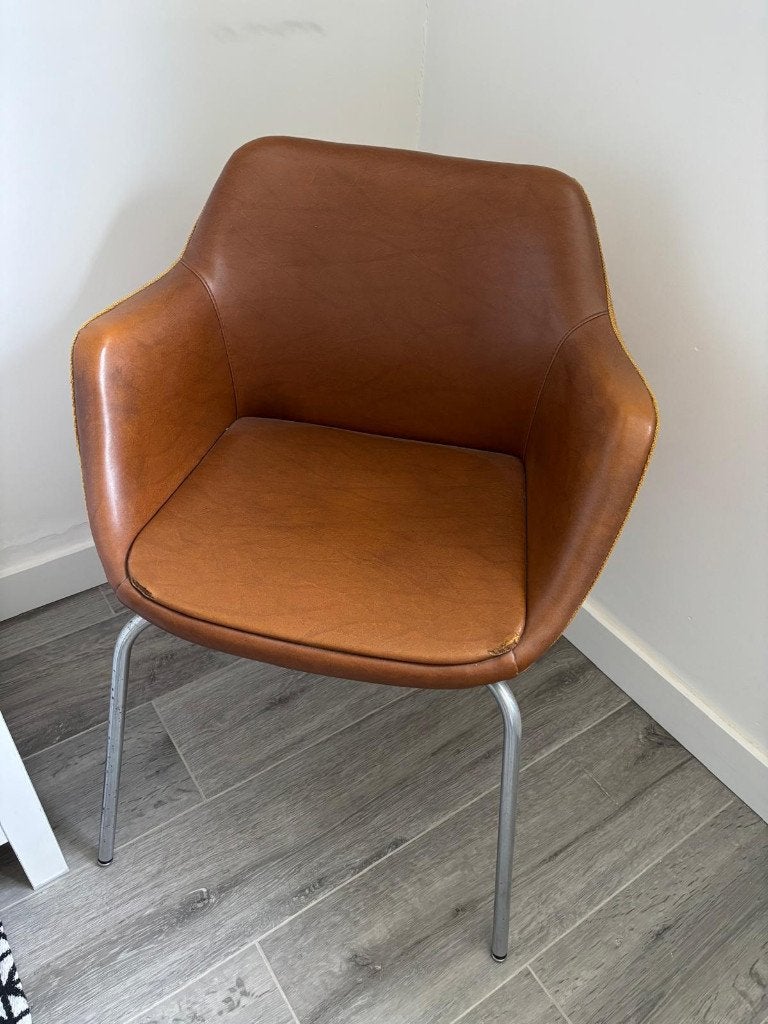 Leren stoel, Huis en Inrichting, Stoelen, Ophalen, Gebruikt, Bruin, Eén