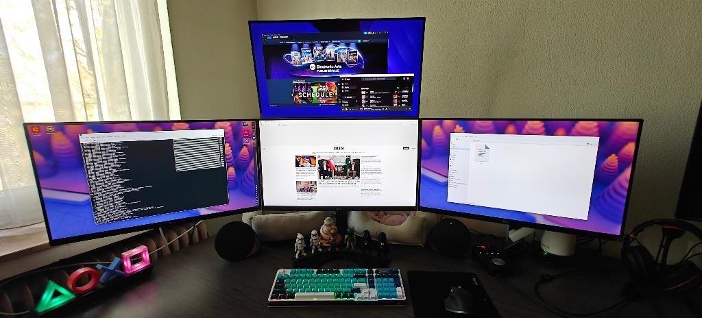 EZM Pyramid Monitorstand met 4x LG27" 4k monitors, Computers en Software, Monitoren, Ophalen, Ingebouwde speakers, Gebruikt, IPS