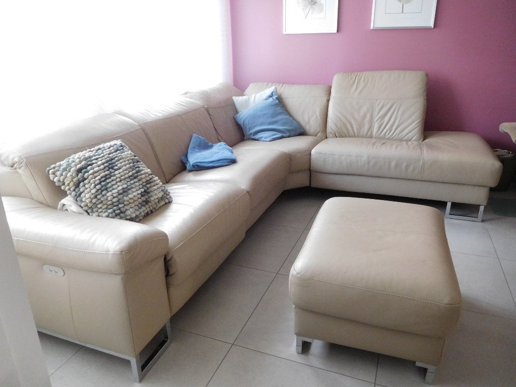 lederen salon, Huis en Inrichting, Ophalen, Gebruikt, Hoekbank, 200 tot 250 cm