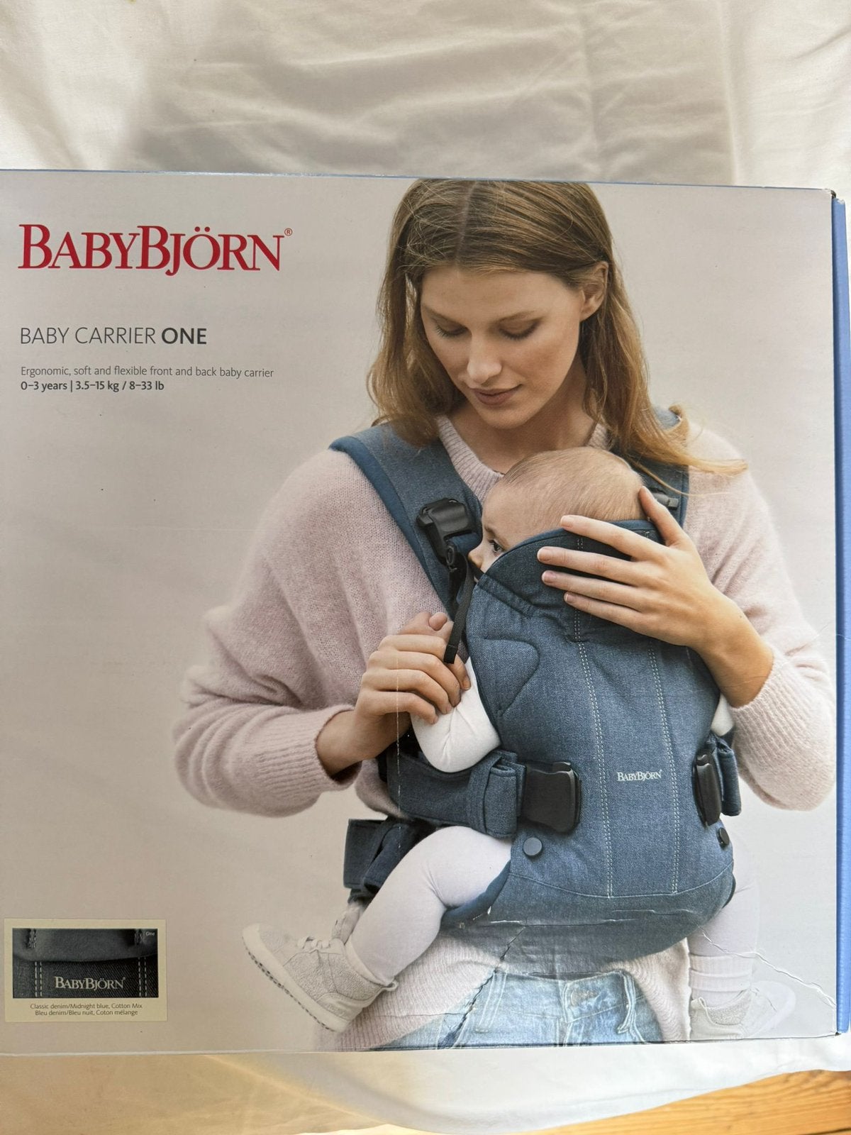 Porte-bébé BabyBjörn en jean, pour bébés de 0 à 15 mois., Ophalen of Verzenden, Zo goed als nieuw, Draagzak, Baby Björn