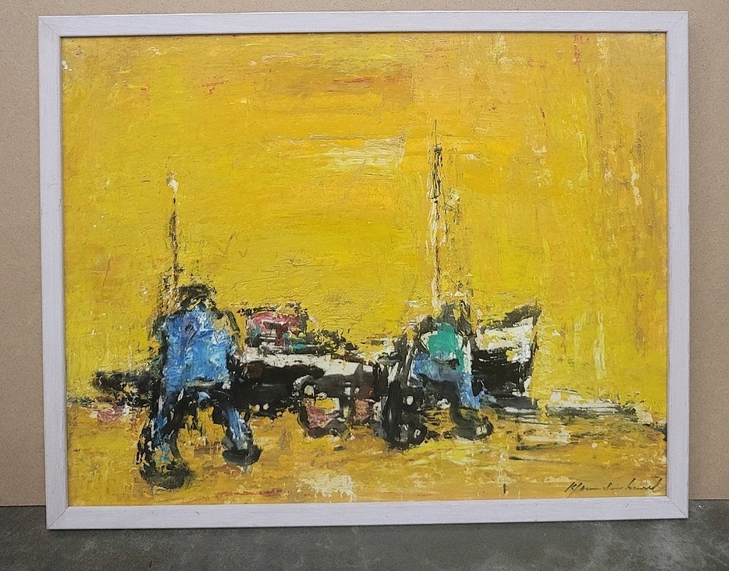 Karel Jan VAN DEN HEUVEL, havenarbeiders, Enlèvement ou Envoi, Autres sujets, Peinture à l'huile, Panneau