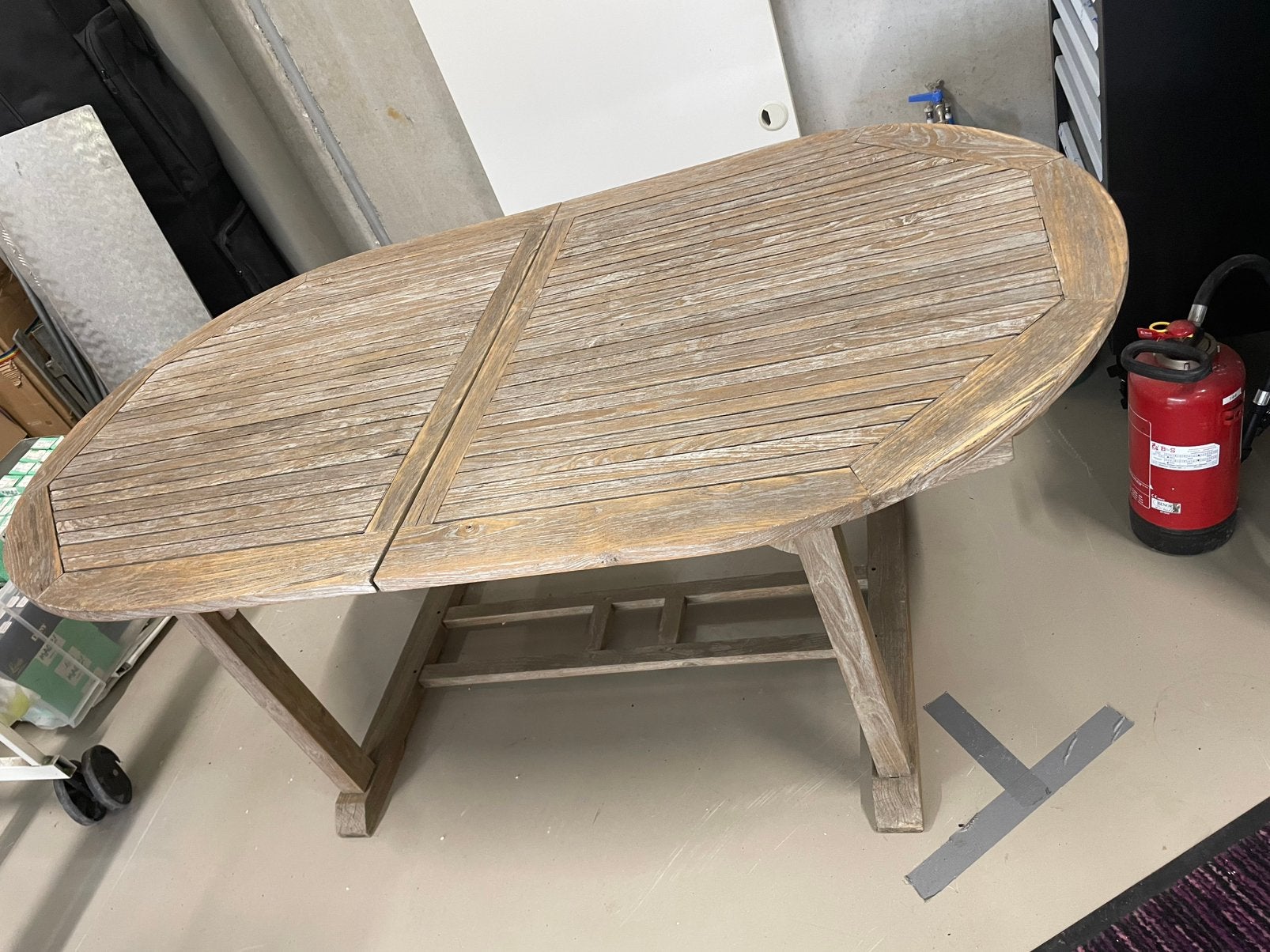 Tuintafel 160cm op 100cm , tussenstuk + 60 cm, Tuin en Terras, Ophalen, Gebruikt, Ovaal, Teakhout
