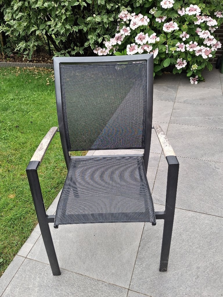 4 chaises de jardin Bristol confortables en anthracite, Enlèvement, Utilisé, Aluminium, Empilable