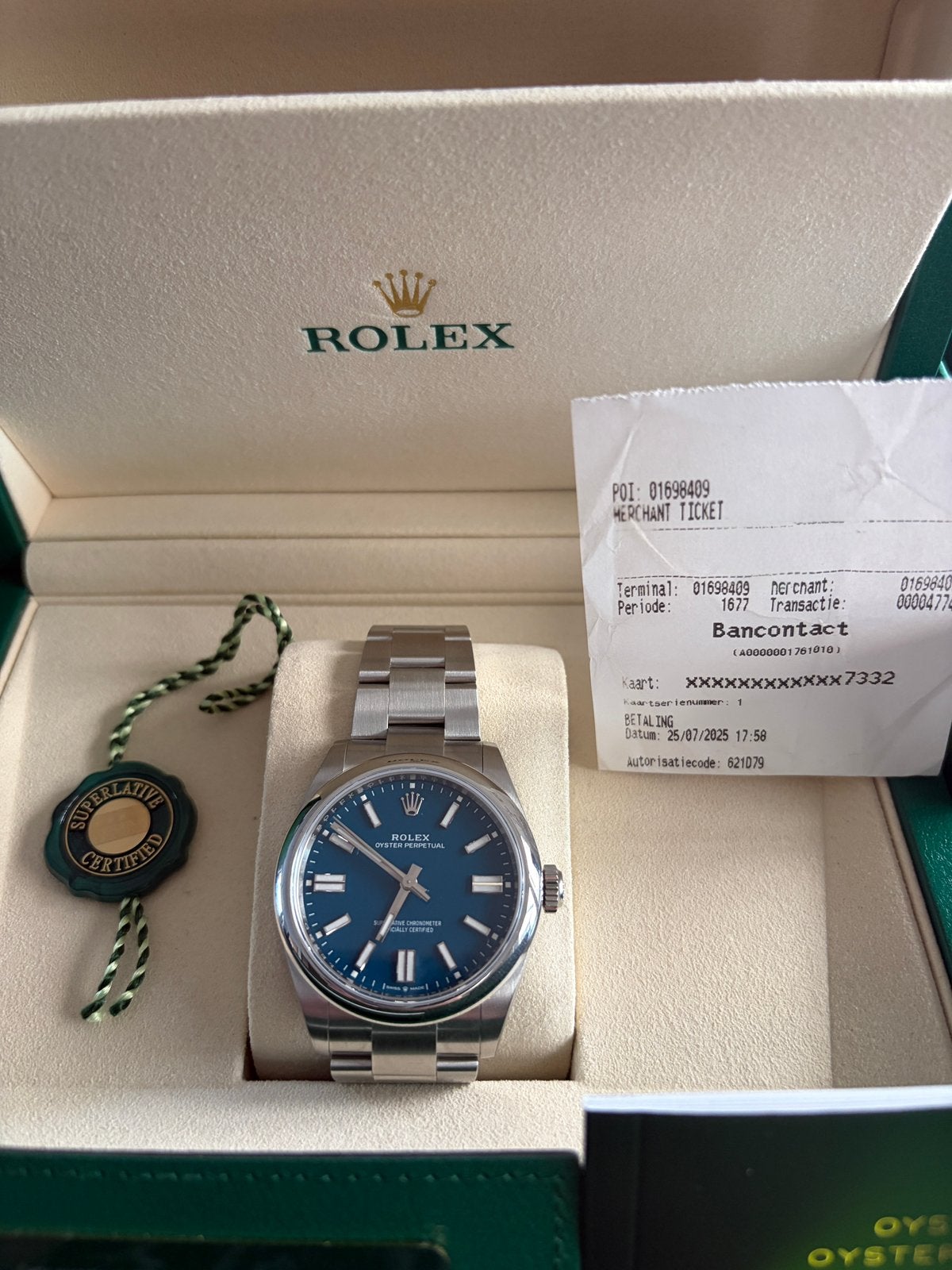 Rolex Oyster Perpetual 41 blauw ref 134300, Handtassen en Accessoires, Horloges | Heren, Ophalen, Rolex
