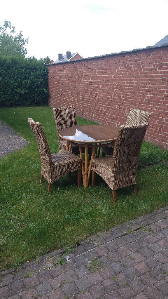 Tuinset. Tafel en + 4 stoelen. Terrasmeubelset, Ophalen, Zo goed als nieuw, Rotan, Verstelbaar