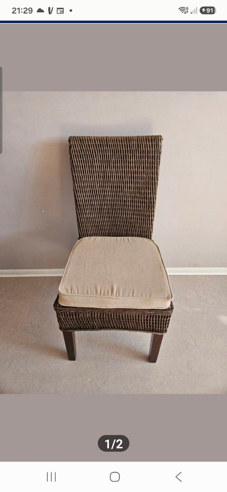 6 rieten stoelen met kussentjes, Ophalen