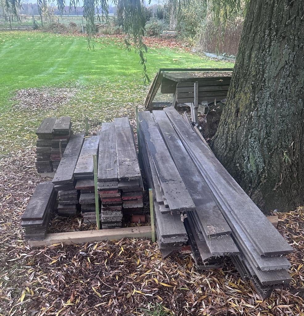 Vlonderplank Padouk Hardhout 2.1x14.5x, Tuin en Terras, Palen, Balken en Planken, Gebruikt, Planken, Hardhout, Ophalen