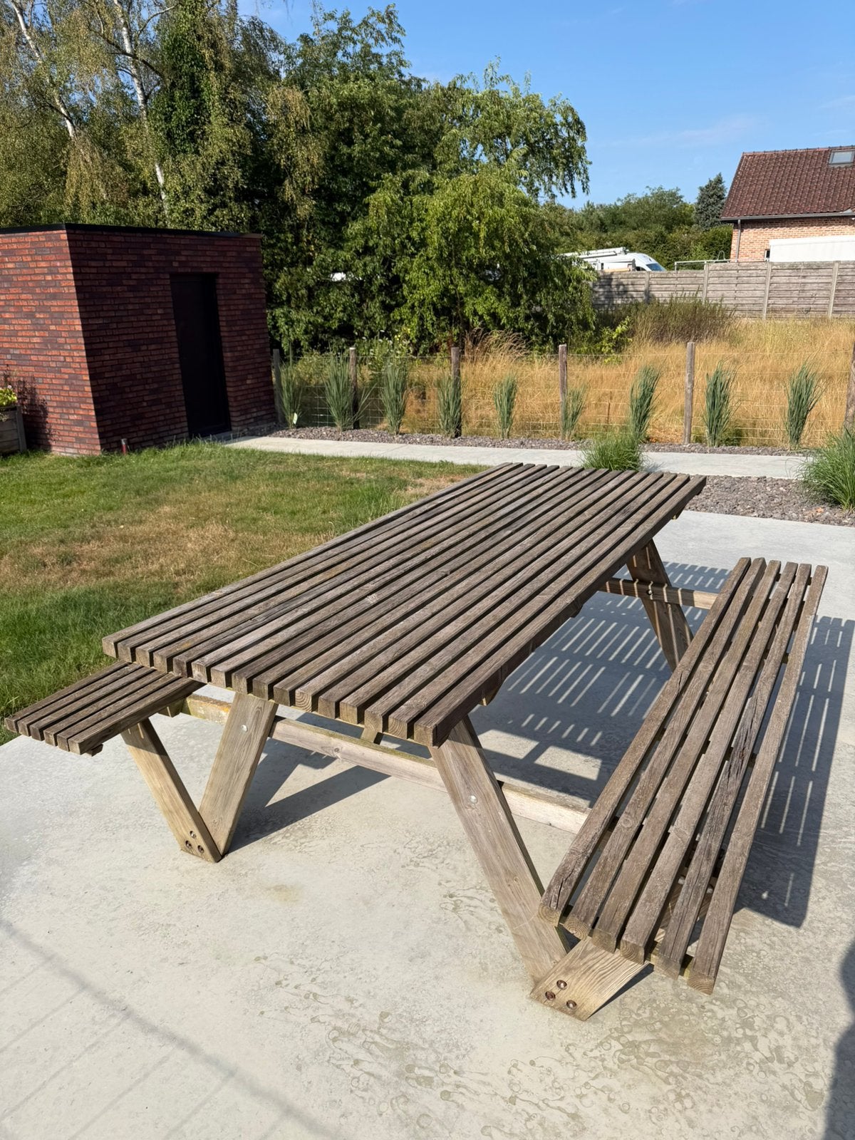 Picknicktafel, Tuin en Terras, Ophalen, Gebruikt, Rechthoekig, Hout
