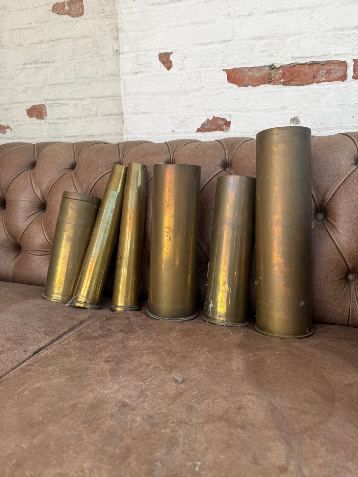 Lot van 6 koperen obussen artilleriehulzen kogel messing, Verzamelen, Militaria | Algemeen, Ophalen of Verzenden
