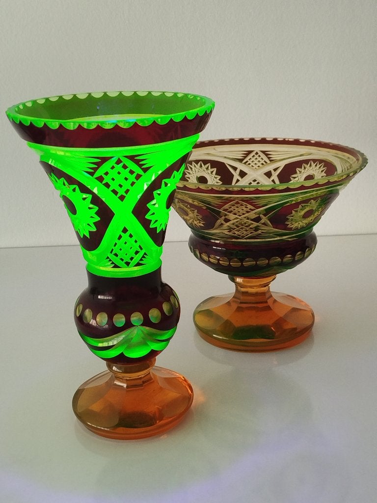 Antieke Art Deco Boheemse kelkvaas Uraniumglas/Annaglas, Ophalen of Verzenden