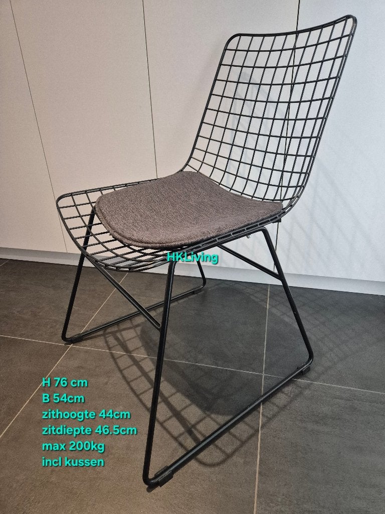 HKLiving wire eetstoelen set 4, Zwart, Ophalen of Verzenden, Zo goed als nieuw, Vier