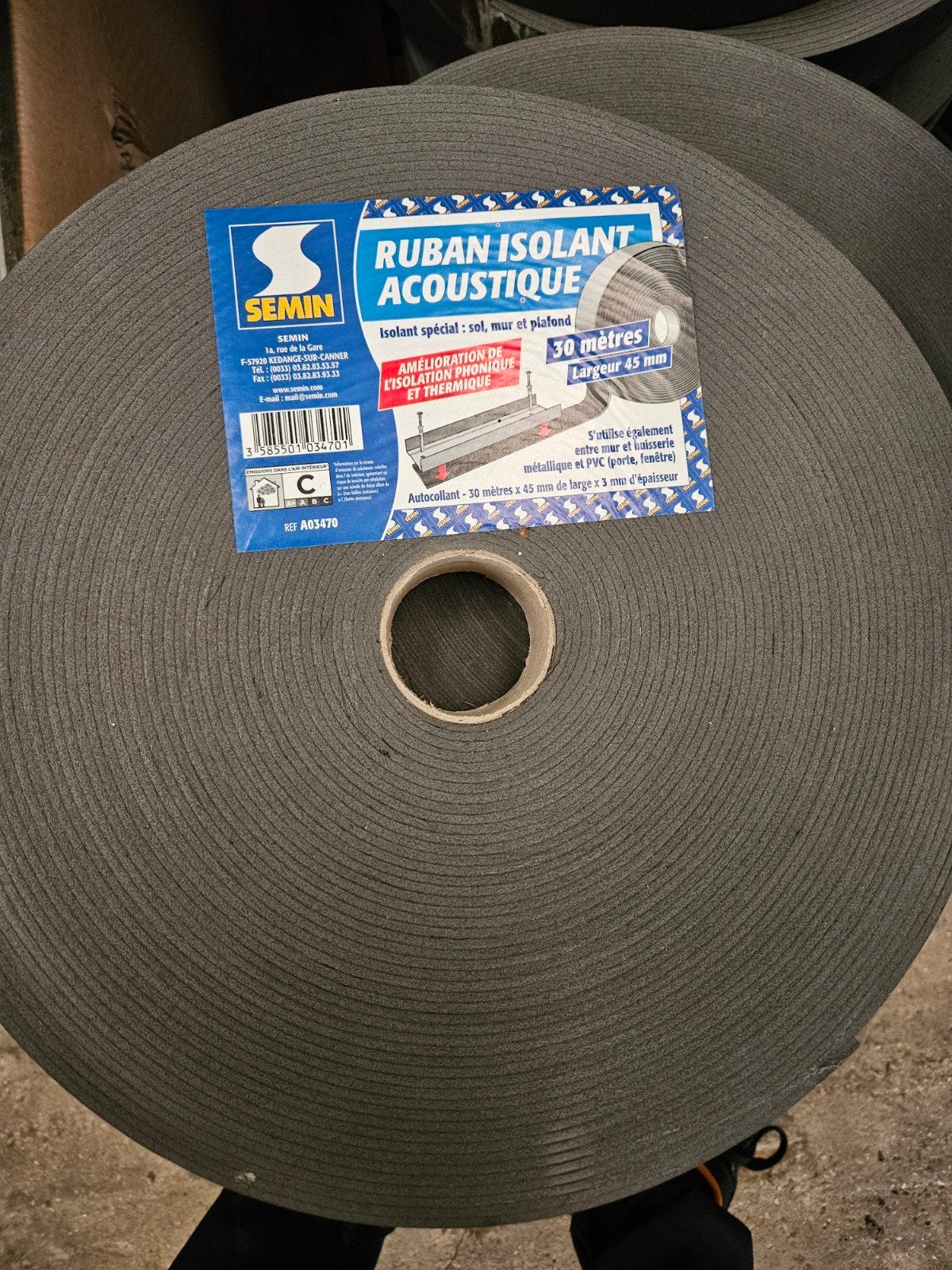 Ruban isolant acoustique SEMIN 30 m  45 mm – Neuf, Bricolage & Construction, Enlèvement ou Envoi, Neuf