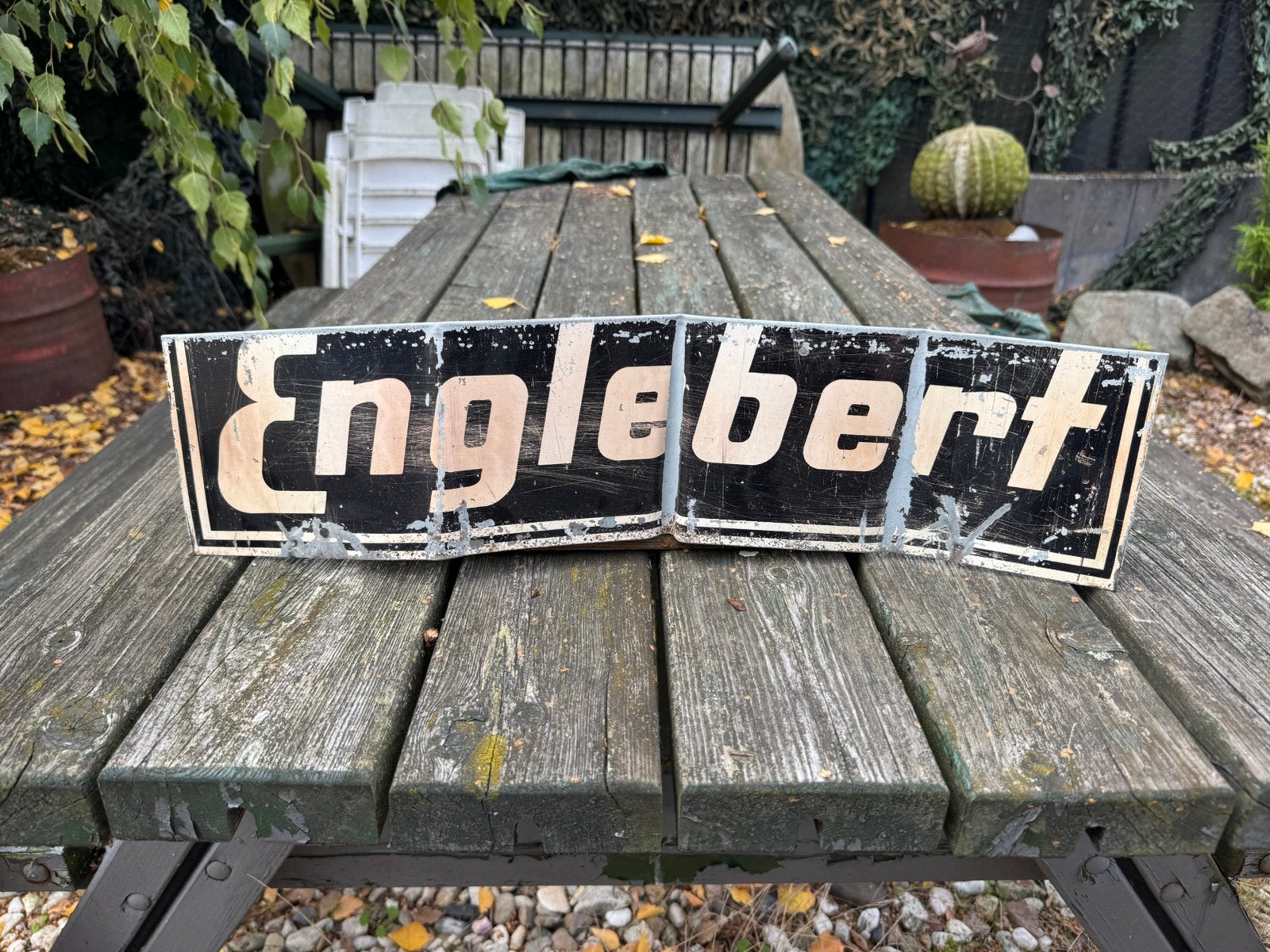 Englebert banden oud blikken reclamebord, Reclamebord, Gebruikt, ., Ophalen of Verzenden