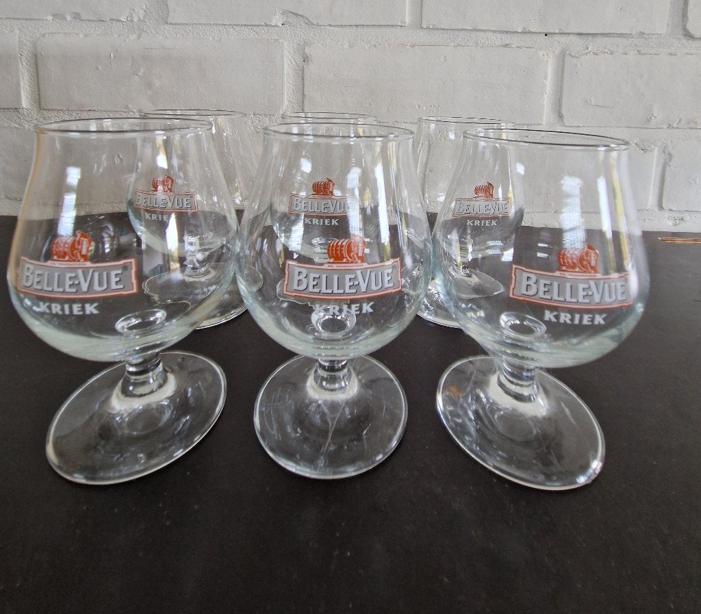 Originele Belle-Vue Kriek glazen, Verzamelen, Ophalen, Gebruikt, Bierglas