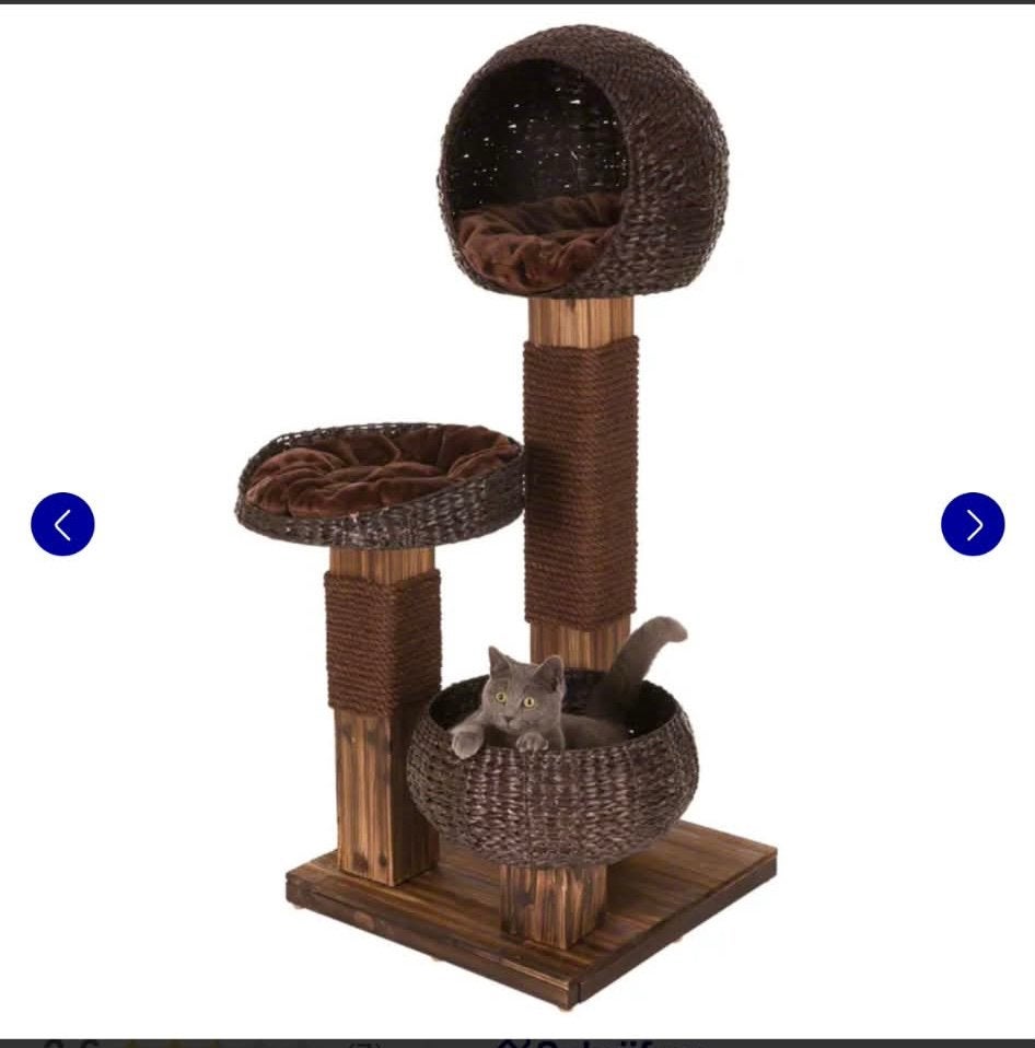 Luxe kattepaal in mooi hout met prachtige gevlochten manden, Animaux & Accessoires, Enlèvement, Neuf