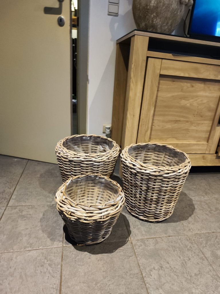 Set van 3 rieten plantenmanden, Neuf, Osier, Rond, Enlèvement