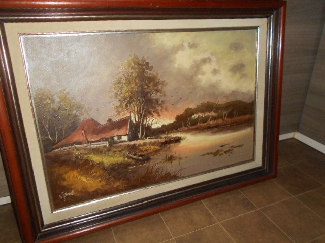 Grote olieverf schilderij -113 x 83 cm - N.J. Sané., Antiek en Kunst, Kunst | Schilderijen | Klassiek, Ophalen, Gesigneerd, Olieverf