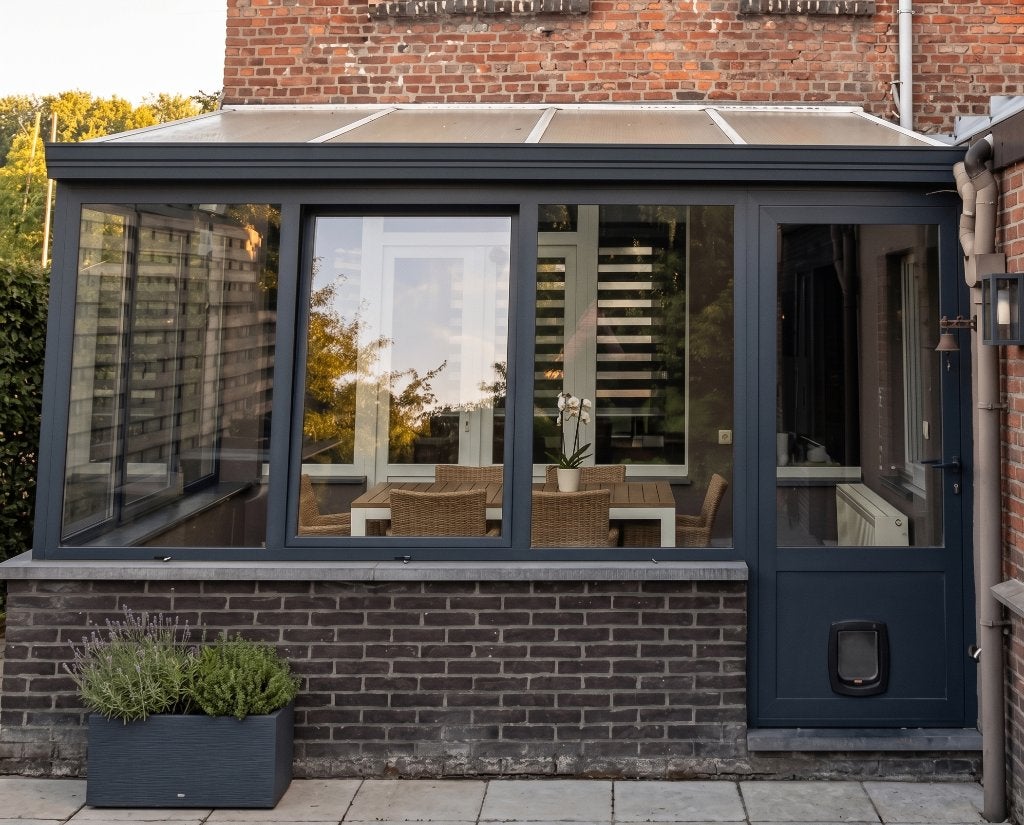 veranda / tuinkamer (antraciet mat structuur), Tuin en Terras, Overkappingen, Ophalen, Gebruikt, Veranda